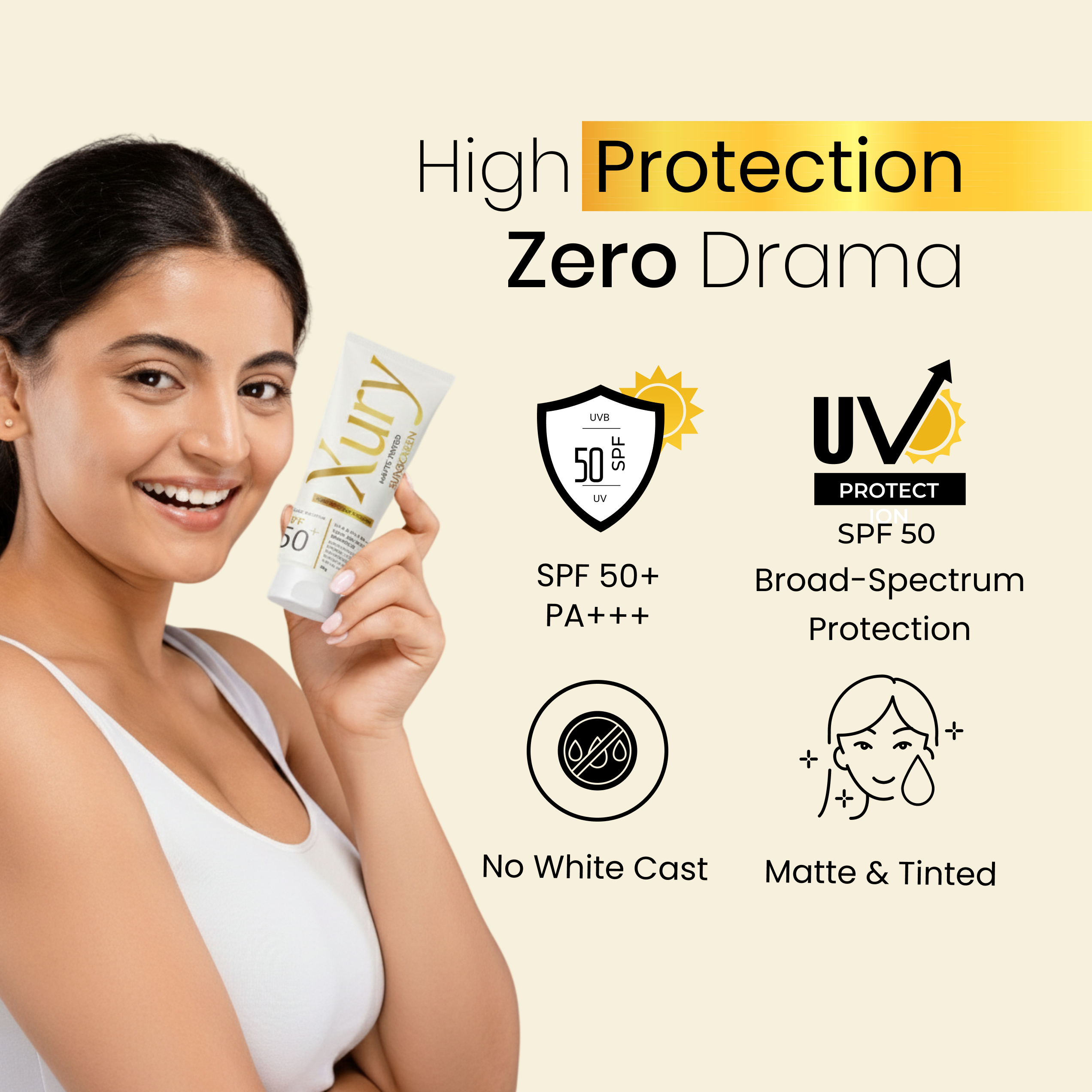 Xury Matte Tinted Sunscreen | SPF 50+| PA+++| High Protection